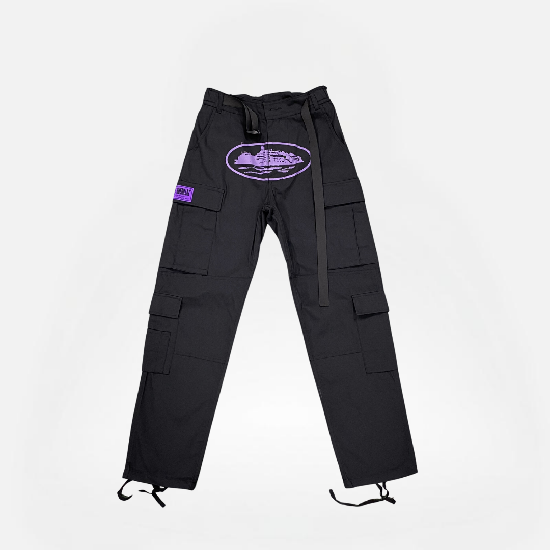 PANTALÓN CARGO BLACK PURPLE LOGO