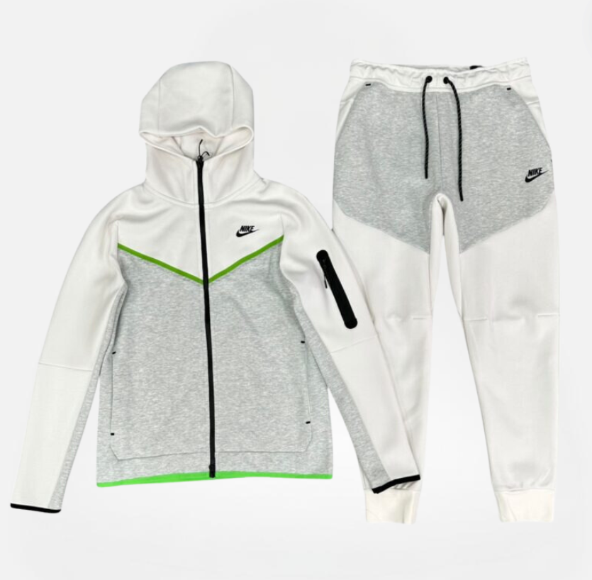 CONJUNTO NIKE TECH FLEECE WHITE AND GREY/GREEN