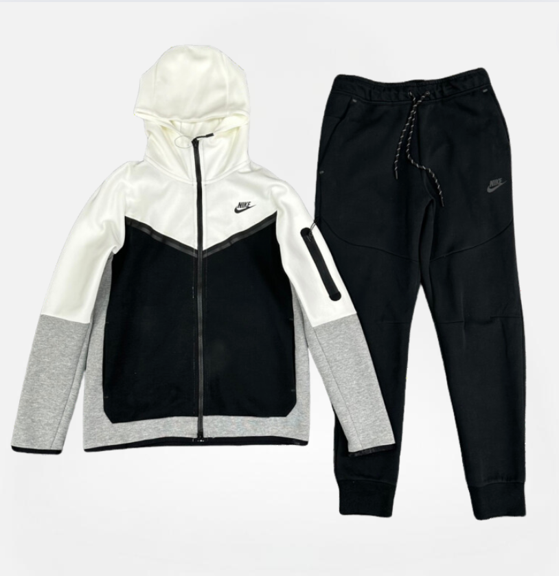 CONJUNTO NIKE TECH FLEECE BLACK AND WHITE/GREY